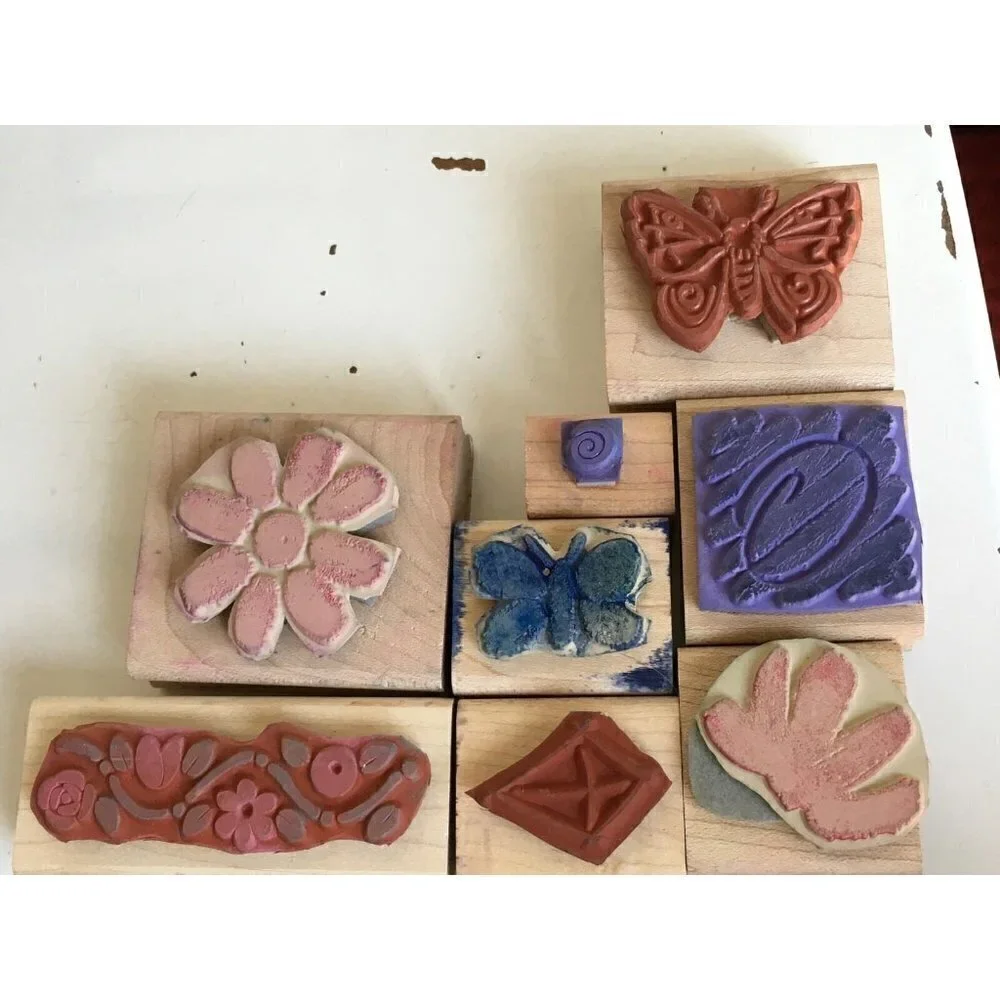 7~2002 New Retired Stampin Up Wood‎ Rubber Mounted Stamps Butterfly, Flowers